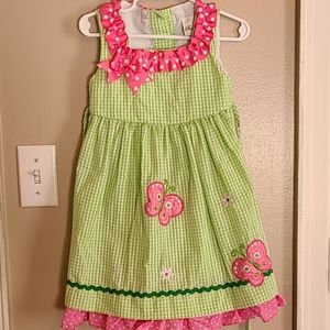 3T - Rare Editions - Green & Pink Sun Dress with Butterfly & Flowers - Spring